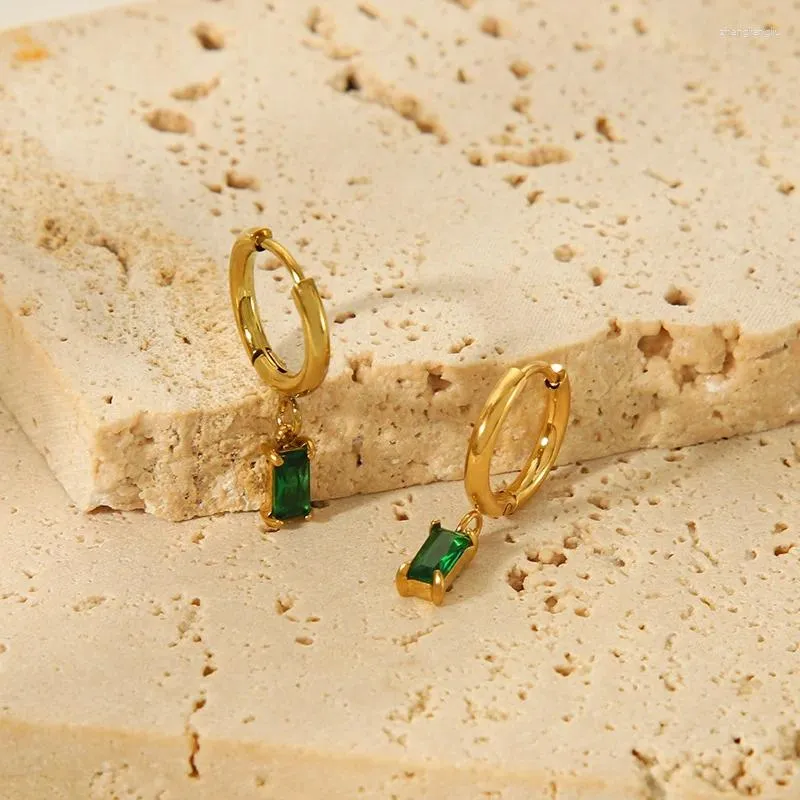 Hoopörhängen ins 18k guld pvd pläterad rostfritt stål fyrkantig grön sten örhänge för kvinnor vattentät hypoallergena smycken gåva