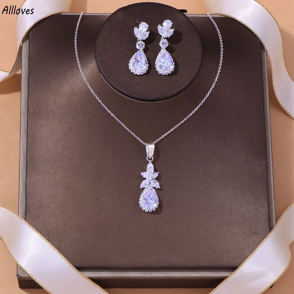 Luxury Crystals Bridal Wedding Jewelry Set Silver Water-Drop  display picture 2