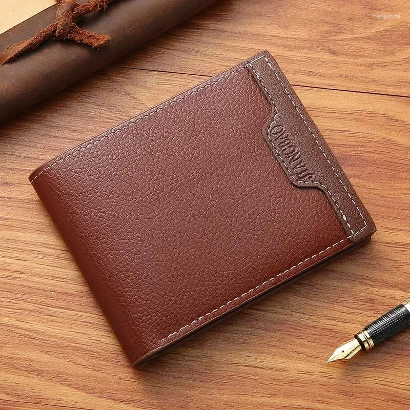 Wallets Men's Wallet Short Money Clip Young Men Simple Fashion Multi-card Litchi Pattern Cross Splicing Leather