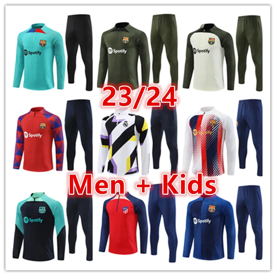 23 24 바르셀로나 축구 트랙 슈트 바르카 축구 남자와 어린이 세트 성인 소년 Lewandowski Pedri Training Suit 2023 2024 바르셀로나 훈련복 트랙 슈트 의상