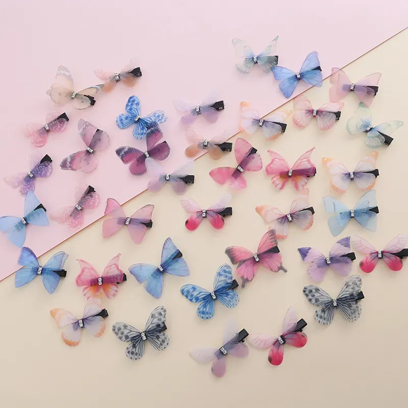 Beautiful Rhinestones Double Layers Tulle Butterfly Hair Clip Accessories For Women Girls Hairpin Gauze dress up Ornaments M3966