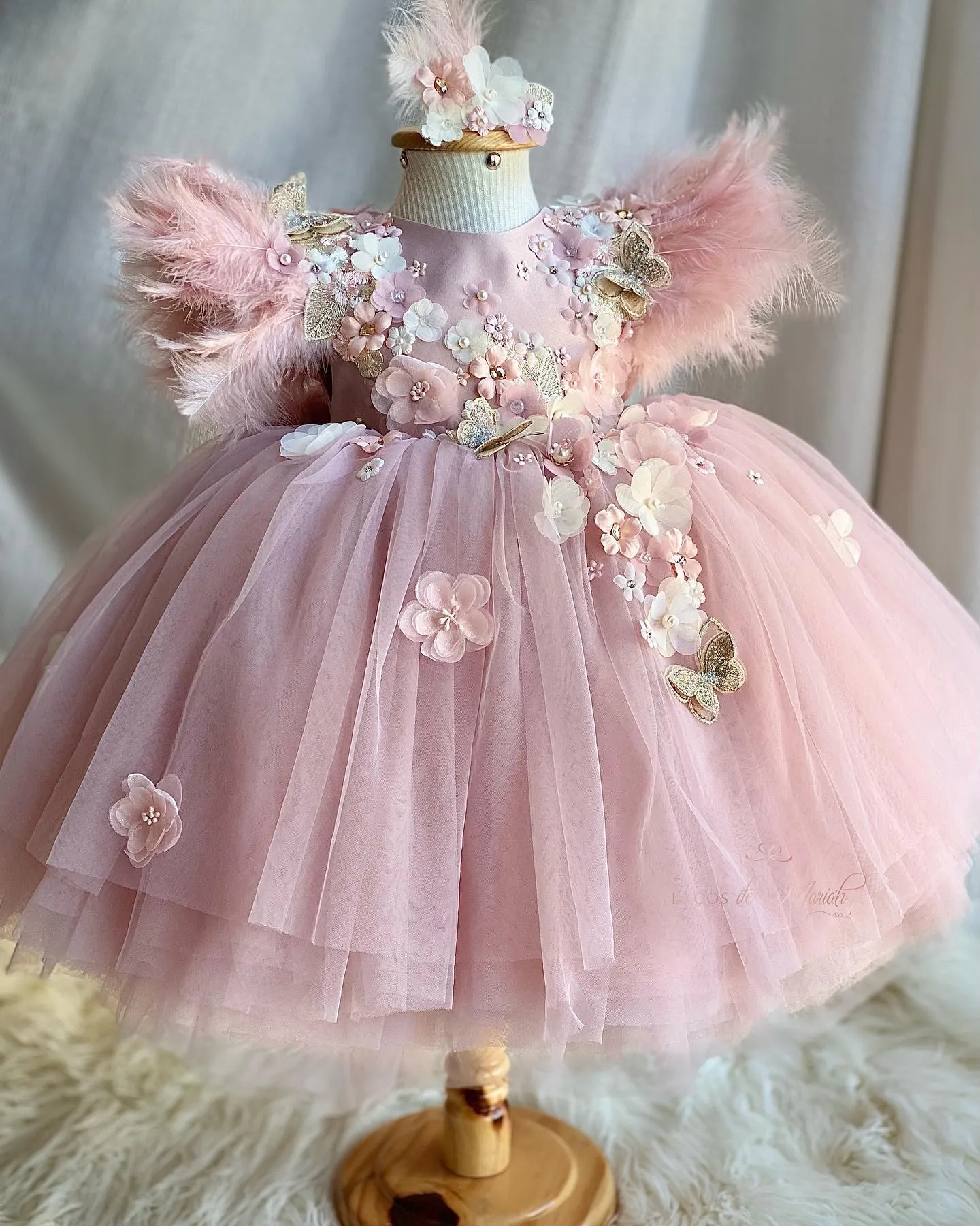 Newborn Floral Dress With Beaded Feathers And Applique Knee Length Tulle Ball Gown For Weddings Pageants And Birthdays Style 415 From Homemall666 104.29 DHgate.Com
