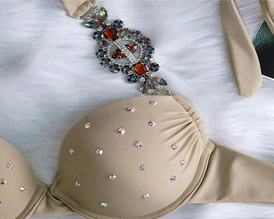 2021 Sexig push up bh cup crystal diamant baddräkt kvinnor bandeau badkläder kvinnlig brasiliansk bikini set halter baddräkt ship5270252