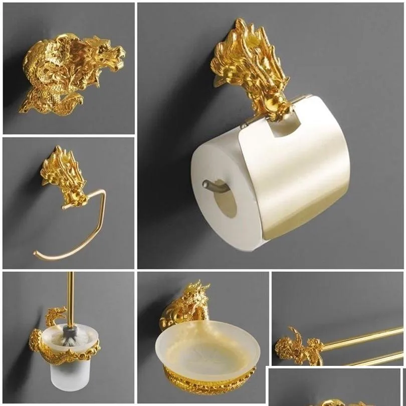 Towel Racks Luxury Wall Mount Gold Dragon Design Paper Box Roll Holder Toilet Tissue Bathroom Accessories Mb-0950A T200425 Drop Delive Dhnby