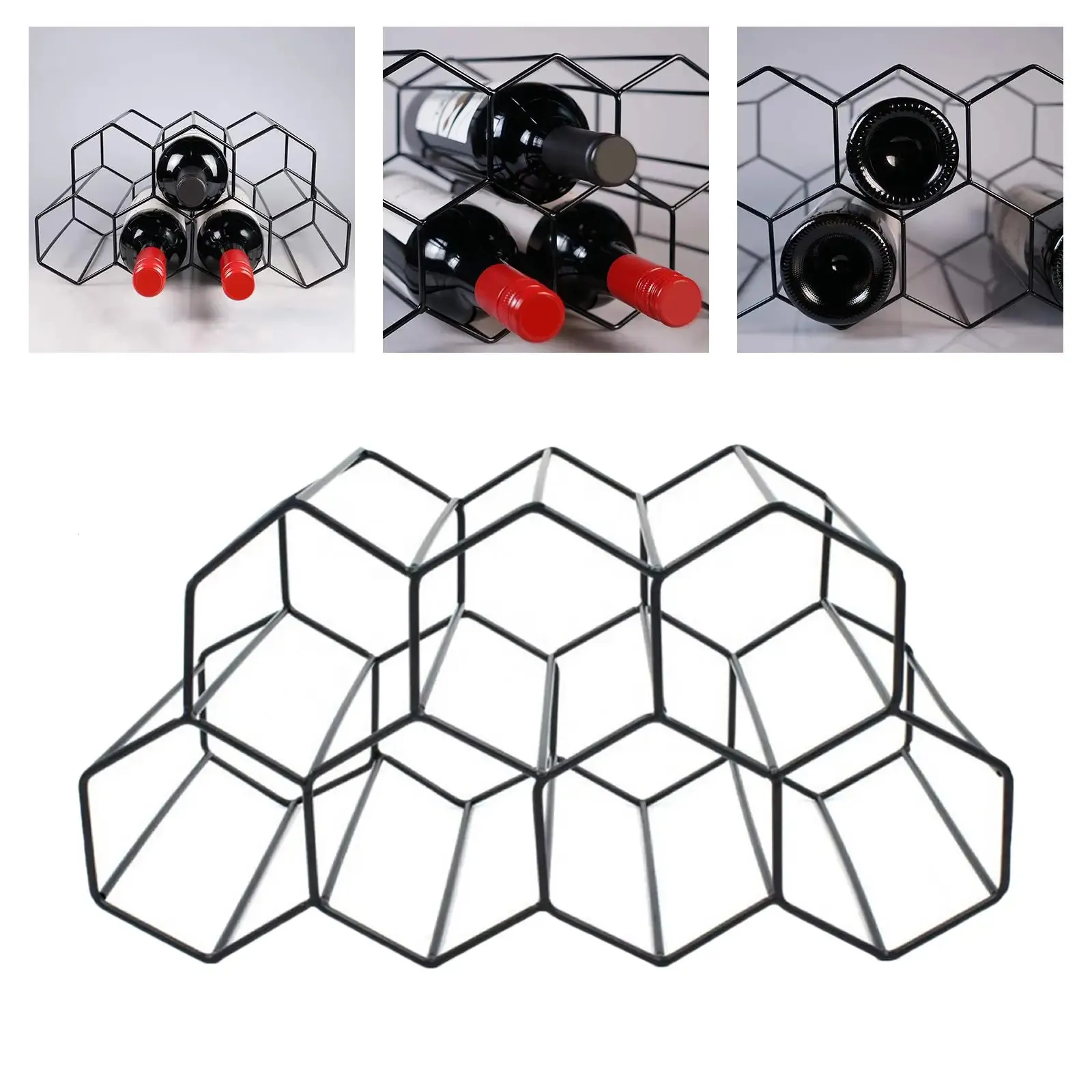 Geometric Hexagonal Stackable Metal Countertop Rack Bottle Rack Stands Cabinet Table Pantry Cabinet