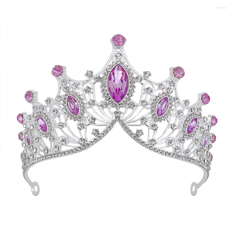 Hair Clips Bridal Purple Crown Shining Rhinestones Alloy Headwear For Girls Women Ladies