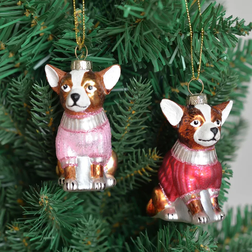 Decorações de Natal Conjuntos para Ornamento de Árvore de Natal Filhote de Cachorro de Vidro Animal Ano Decoração Árvore de Natal Pingente Brinquedos Decoração de Casa Novidades Brinquedos 231207