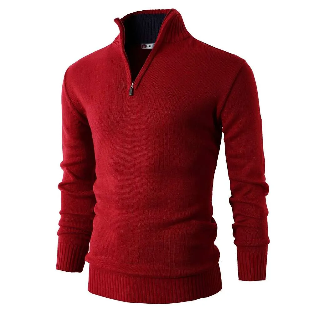 Polo-Pullover für Herren, lässig, Slim-Fit-Pullover, Langarm, Strickstoff, Reißverschluss, Stehkragen, 408