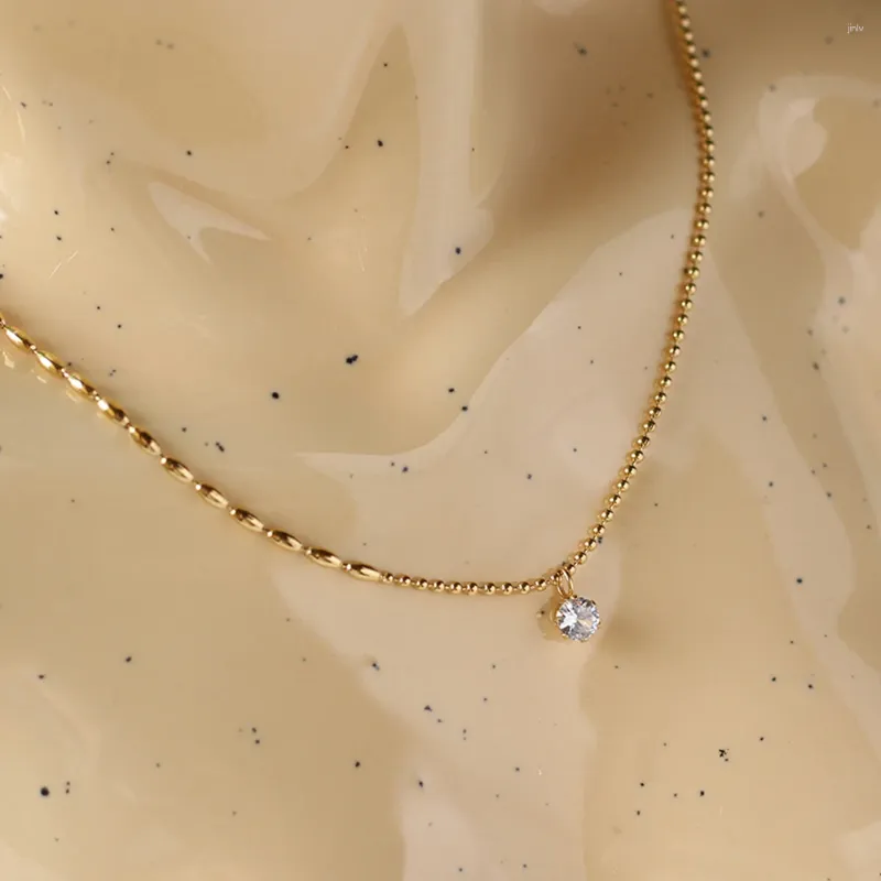 Ожерелья с подвесками из титановой стали с золотым ожерельем для женщин, белый циркон, металлический шар, хрустальный горный хрусталь, цепочка на ключицу, модные ювелирные изделия