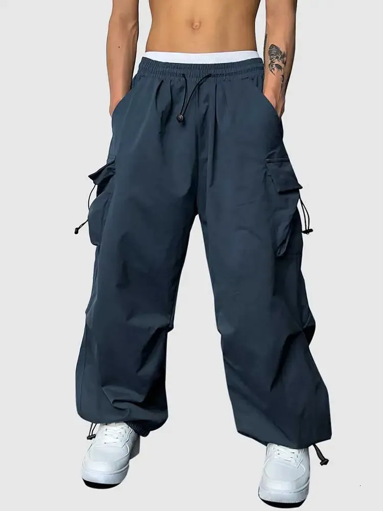 Pantalons pour hommes coupe ample Cargo pour hommes solide Streetwear outillage pantalon taille moyenne cordon faisceau pieds longs Z5074713 231206