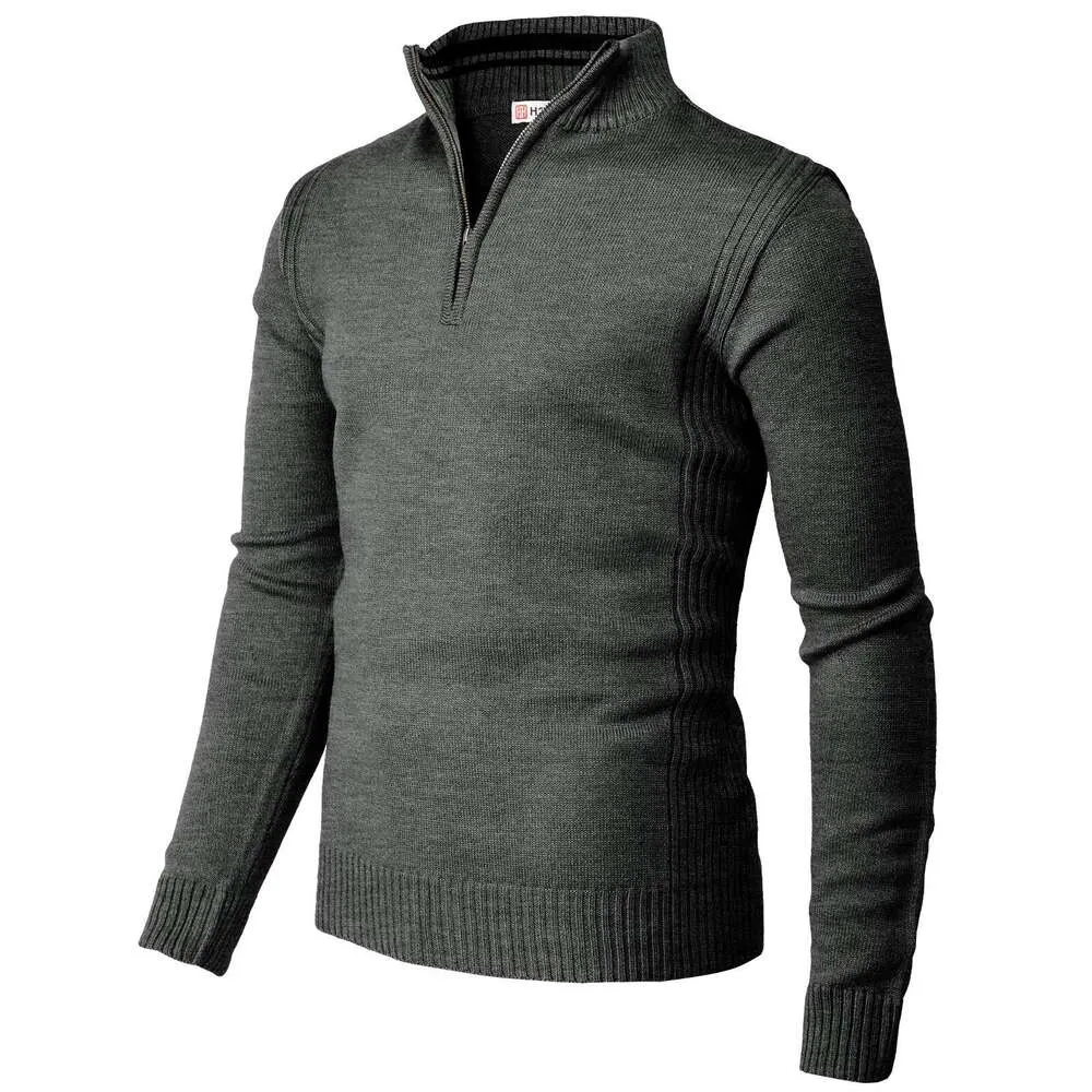 Свитер-поло, мужские повседневные приталенные пуловеры, свитера с длинным рукавом из трикотажной ткани на молнии, воротник-стойка 389