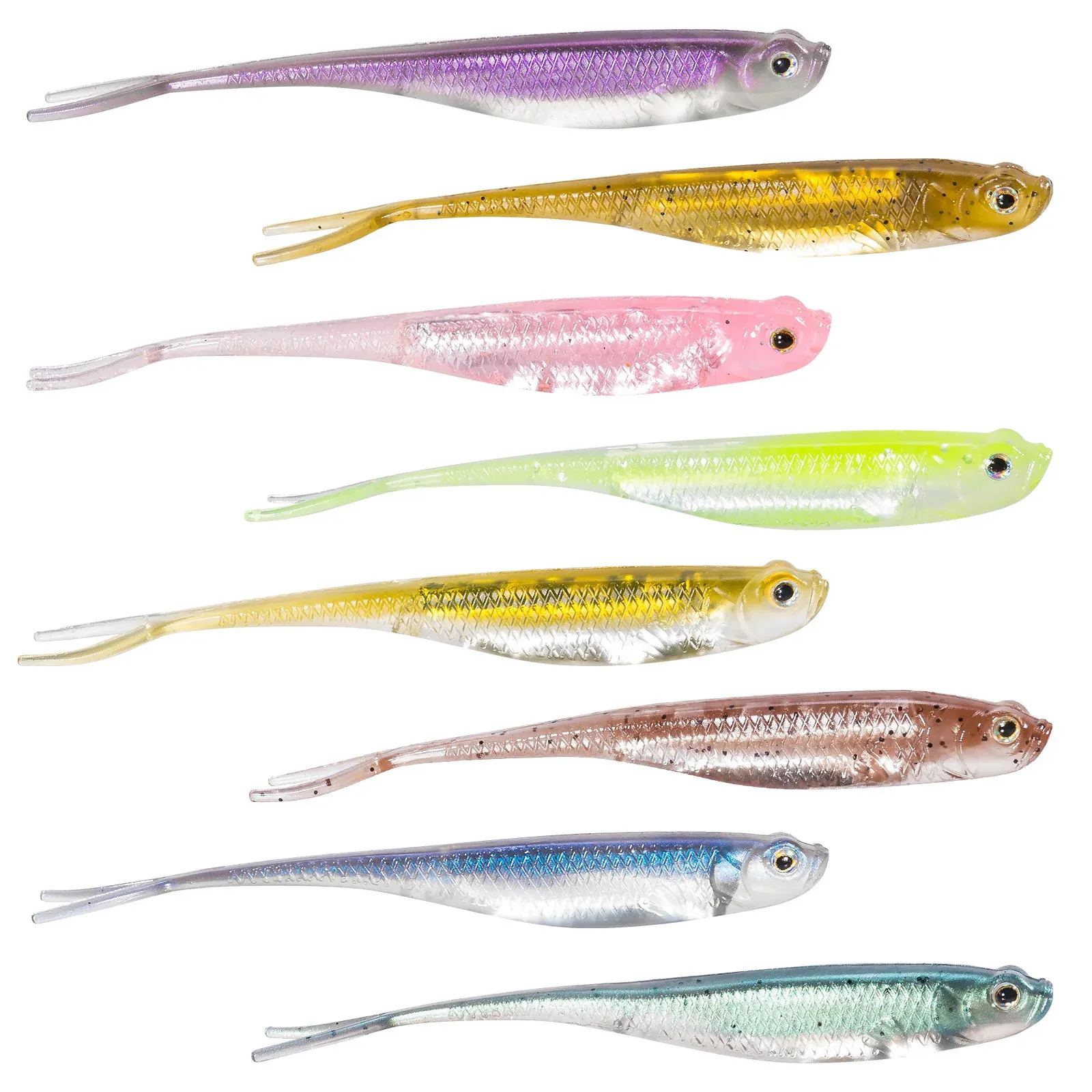 Iscas iscas drfish 56 pcs pesca isca macia plástico água salgada garfo cauda gota s silicone isca worm baixo truta pike walleye weedless 231206