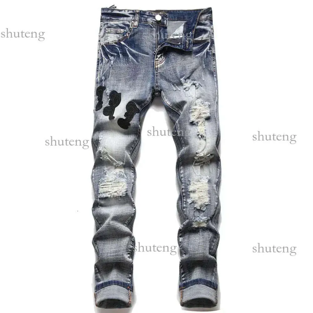 Amirs Hommes Jeans Designer Empilé pour Hommes Rips Skinny Ripped Pantalon Noir avec Trous Denim Chemise Jambe Droite Slim Fit Zipper Amari Bikers 477