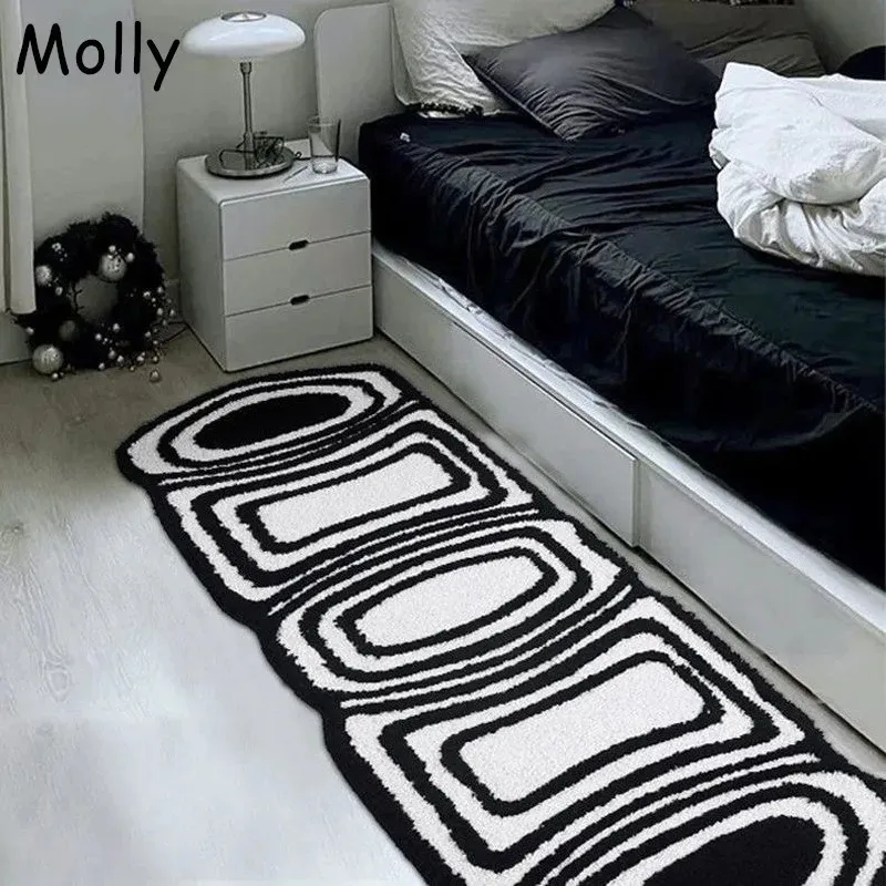 Tapis Tapis moelleux doux pour chambre à coucher tapis de chevet noir blanc Sinple peluche anti-dérapant tapis de pied nordique canapé coussin tapis petit tapis décor 231207