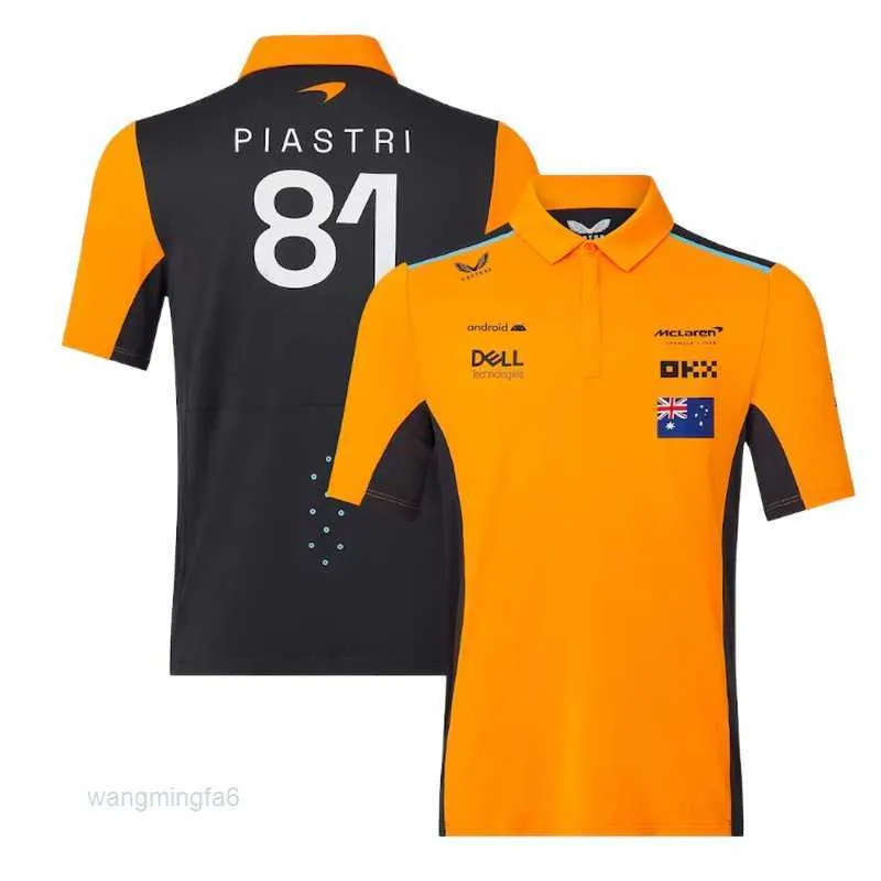 Męskie koszulki T-shirty 2023 Summer Nowy kombinezon F1 McLaren Racing Team Ten sam krótki rękaw Polo Szybki wysuszający oddychający ftsZ