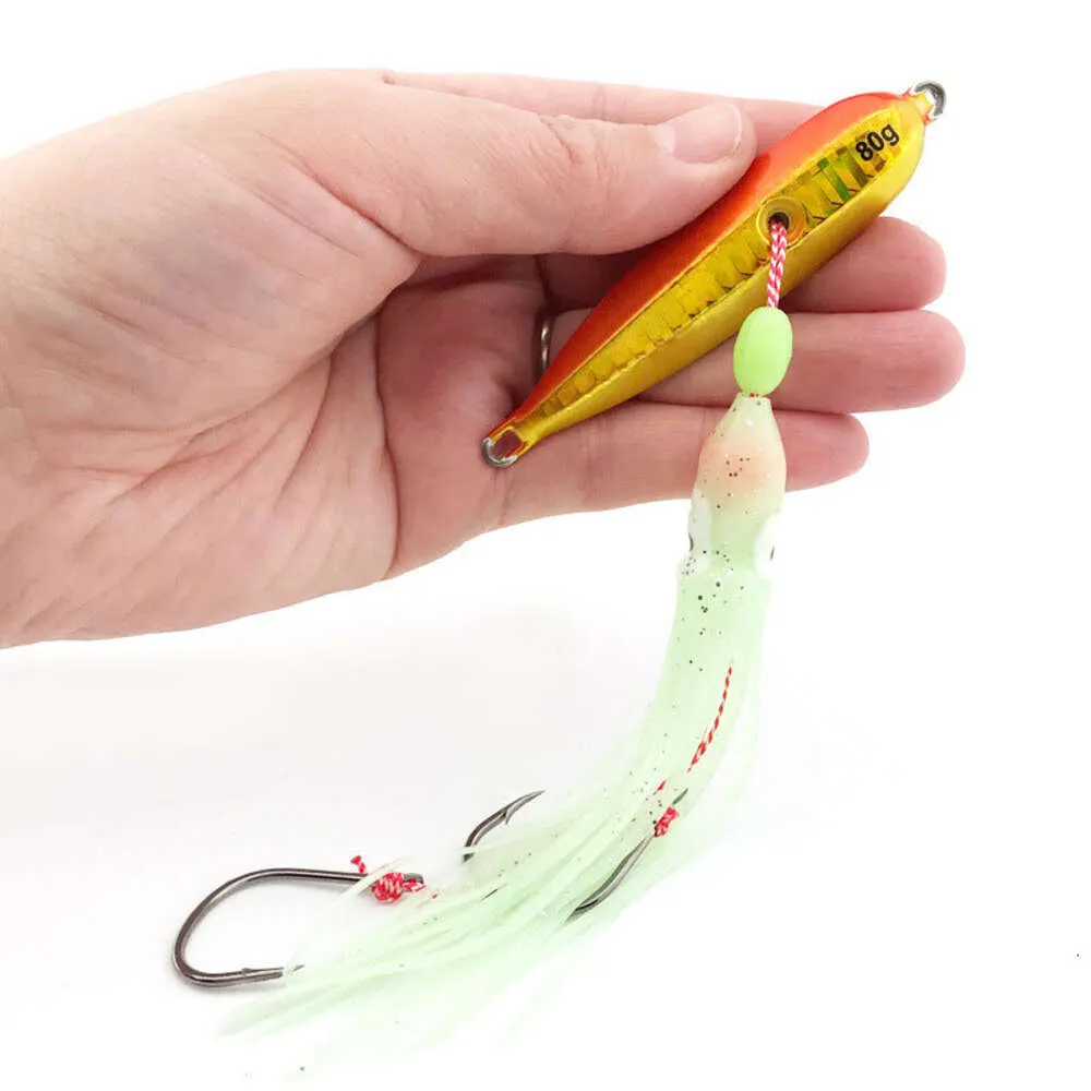 Новые приманки Inchiku Slow Jig Bottom Pesca Seabass Светящиеся рыболовные приманки Металлическая юбка из осьминога Приманка для кальмара 40 г, 60 г, 80 г, 100 г, 120 г, 150 г, 200 г