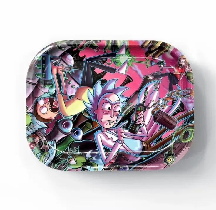 Cartoon rolling tray kit smoking accessories 18 x 14cm metal roll trays tobacco brass plate Herb Handroller grinders