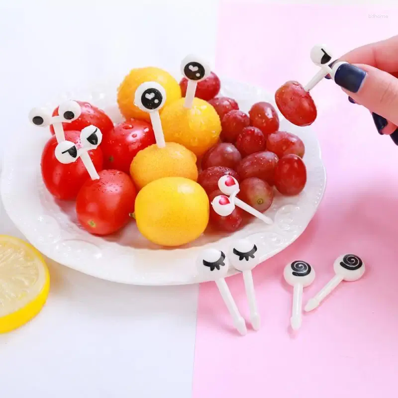 Forchette modello occhi adorabili frutta riutilizzabile plastica portatile sicurezza forchetta non tossica bambini snack torta dessert stuzzicadenti