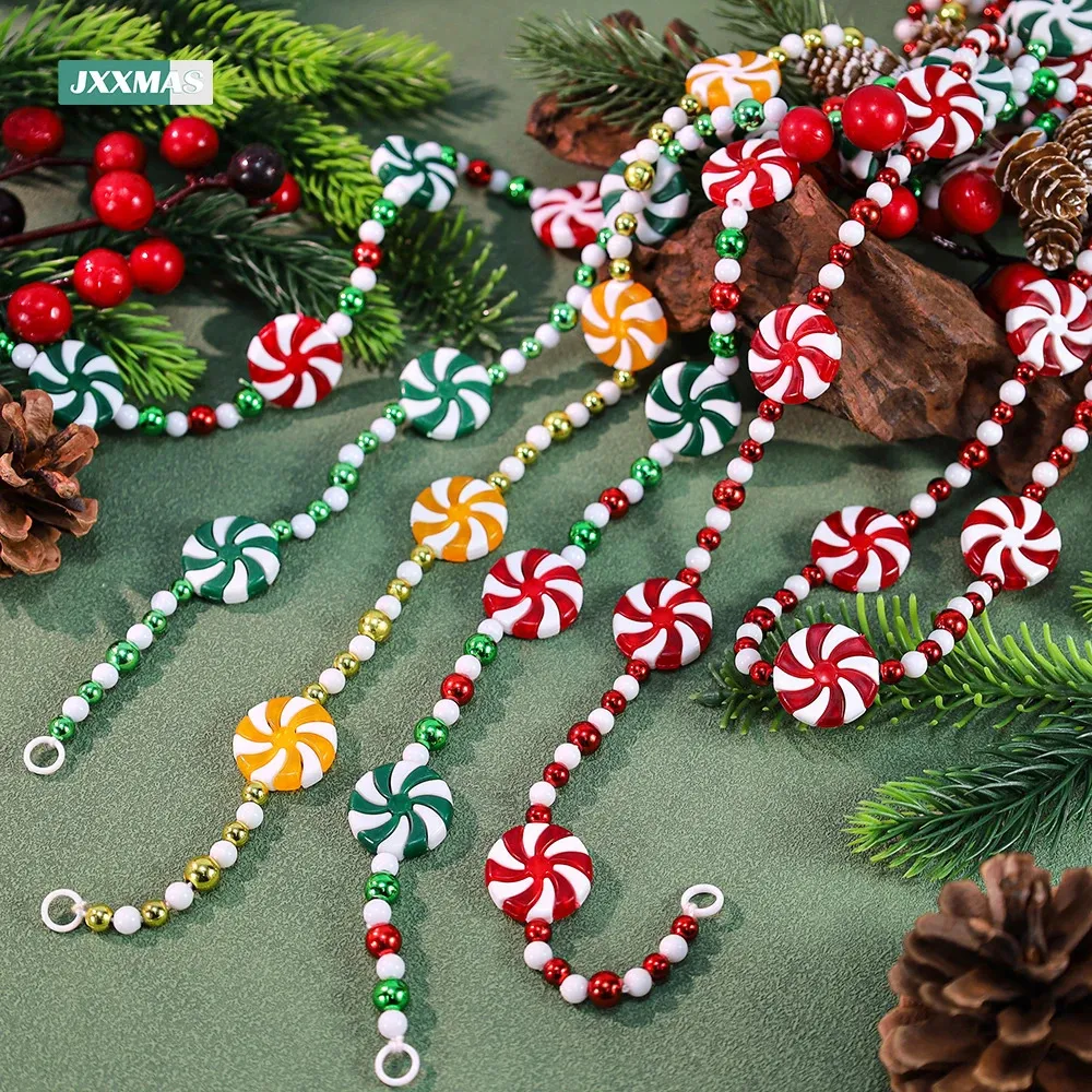 Kerstversiering 2,4 m Kleurrijke snoephangers Garland String Bead Kerstboom Hangende ornamenten voor open haard Krans Home Decor Feestartikelen 231207