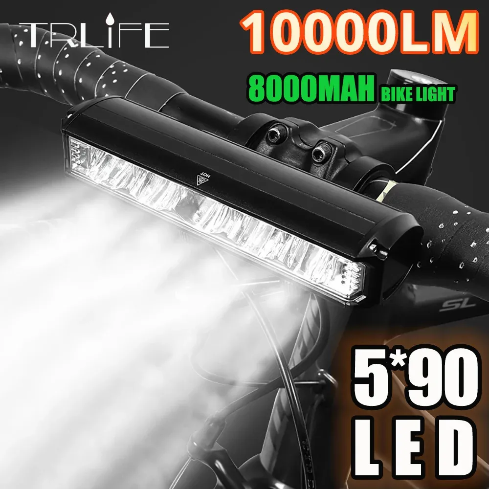 Bike Lights TRLIFE Bicycle Light Front 10000LM Waterproof 8000mah 5P90 Flashlight USB Charging MTB Road Cycling Lamp Accessories 231206