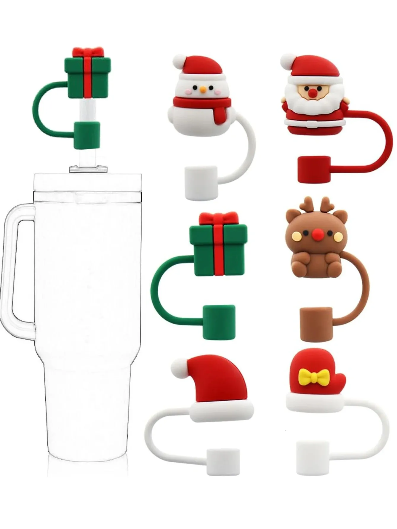 شربات أخرى Leeseph 6pcs Christmas Cover Cover Silicone Topper متوافق مع طرف البهلوان 8 مم يغطي هدية لطيفة 231207