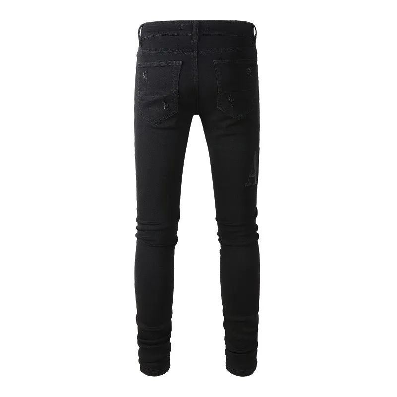 Herenjeans Europese en Amerikaanse street trendy jeans met gatenpatches, high street trendy slim fit leggings voor heren