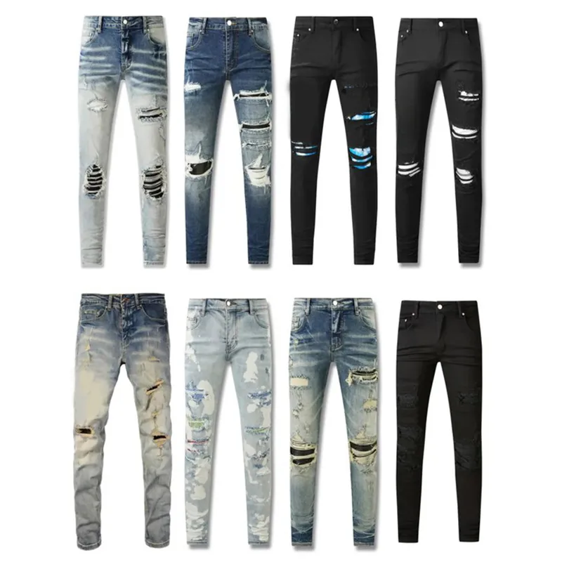 Motocykl dżinsy kSubi Amly Designer Stacked Dżinsy Europejskie fioletowe dla męskich pikowania Ripped Trend Marka Vintage Pant Fold Slim Curne Spoders