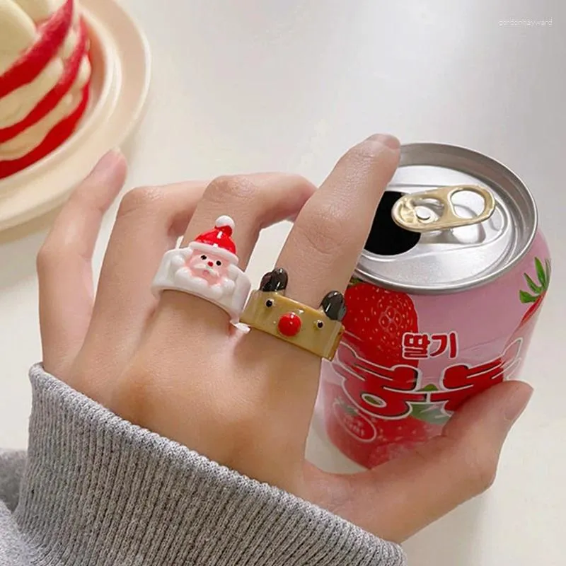 Cluster Ringe 4 Stile Weihnachten Cartoon Ring Frauen Acryl Tier Weihnachtsmann Elch Schneemann Baum Jahr Party Schmuck Freundin Geschenk