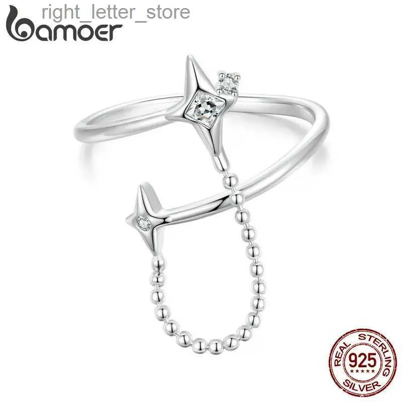 Solitaire Ring Bamoer 925 Sterling Silver Starry Ring Ring Ring Frantly Link Ring For Women Girls Fine Jewelry Gift YQ231207