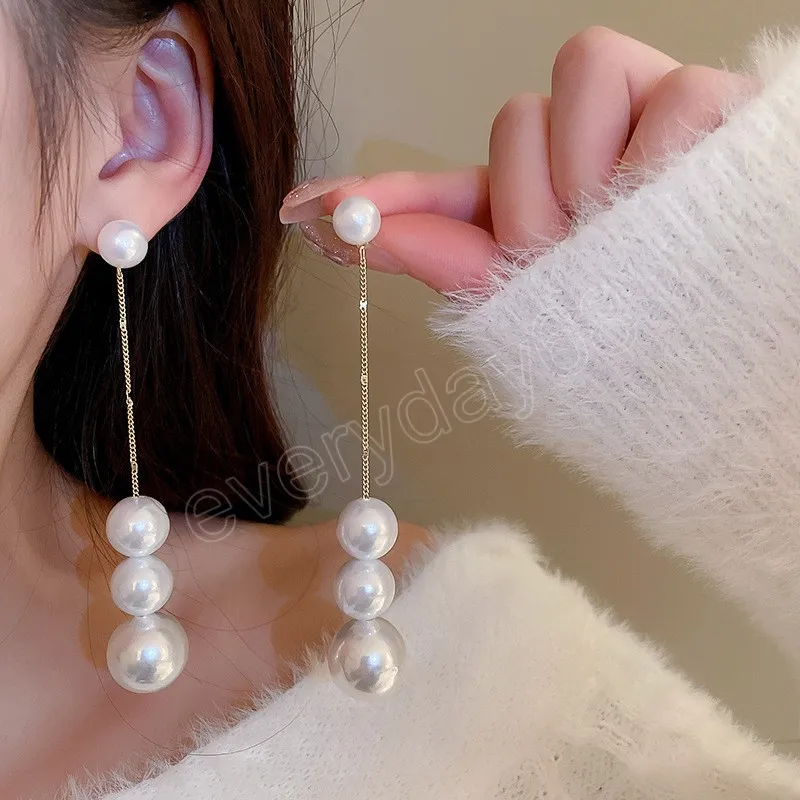 Lange Quasten-Perlen-Ohrringe für Frauen, große Perlen, hängende Schaukeln, Party-Ohrringe, Geburtstag, Valentinstag, Muttertagsgeschenke