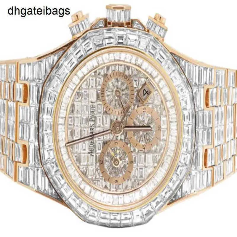 Relógio Audemar Pigue Ap Abbey Royal Oak 18k ouro rosa Chrono diamante retangular 78,75 quilates Frj