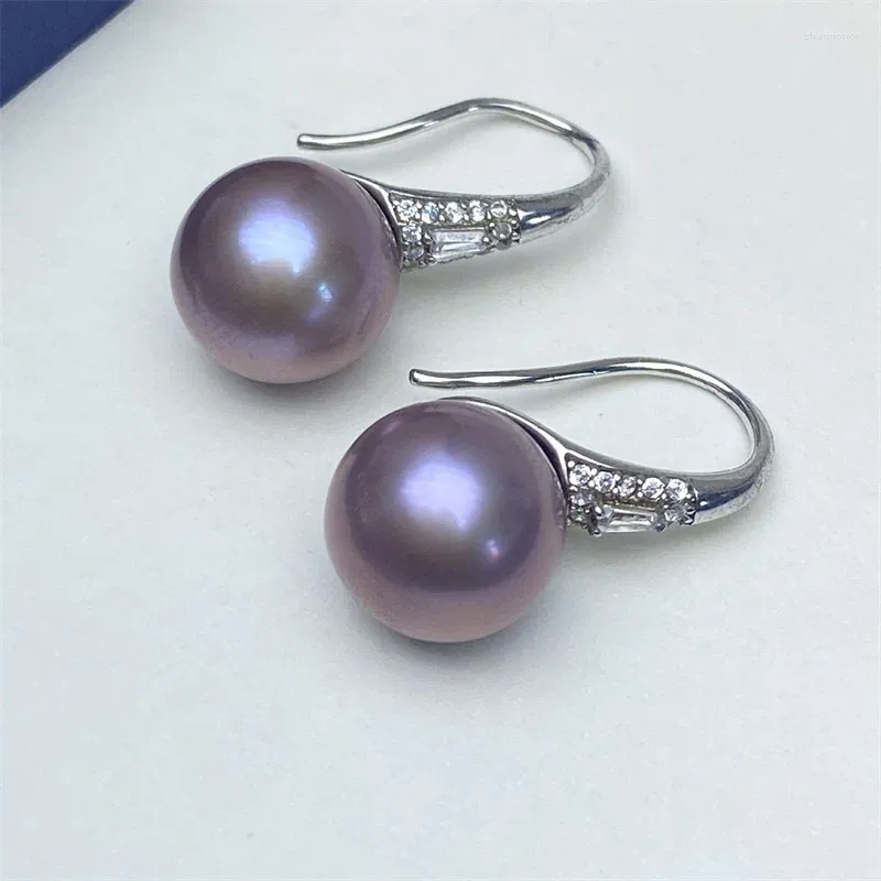 Studörhängen Ed002Lefei Fashion Classic Fine Luxury Strong Luster Purple 10-11mm Freshwater Pearl Earring for Women 925 Silver Charms