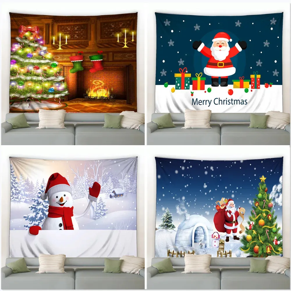 Tapestries god jul tapestry jultomten snögubbe xmas bakgrund vägg hängande filt semester dekoration hemvägg trasa multi-storlek 231207