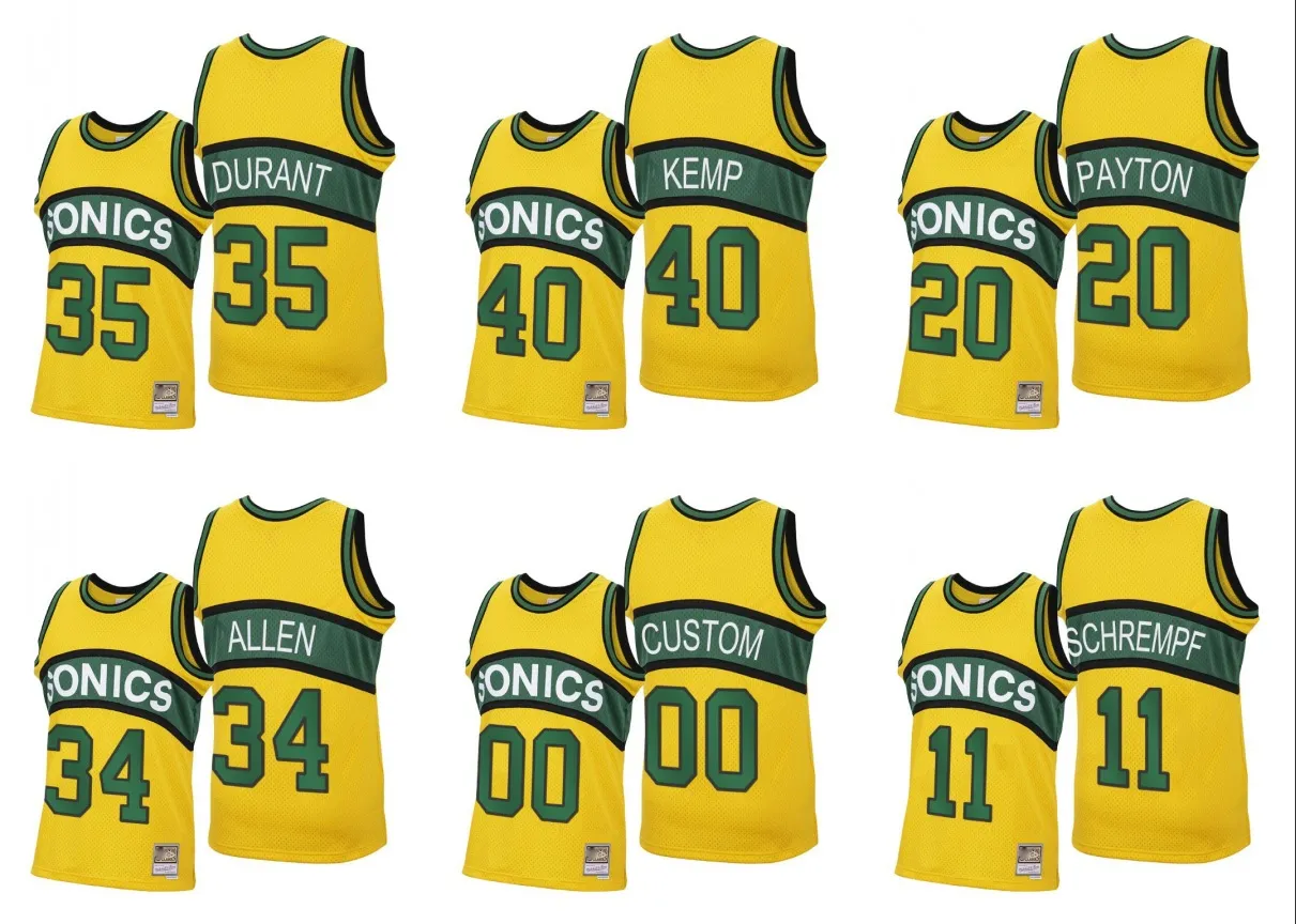 Мужская футболка Seattle SuperSonics Рэя Аллена Кевина Дюранта Шона Кемпа Детлефа Шремпфа Гэри Пэйтона Reload Classic Custom Джерси