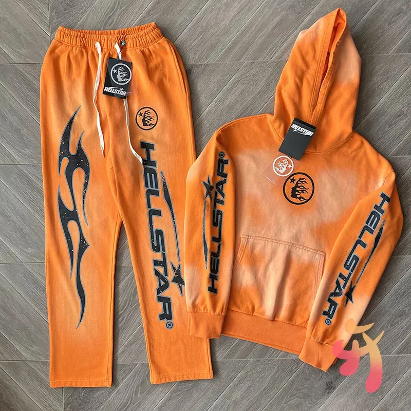 S MEN MEN HOODIES STEATSHIRTS SOKAK HELLSTAR HOOLDIE ONURANDA SET Yüksek Kaliteli Pamuk Alev Yıldırım Mektubu Kapşonlu Büyük Boy