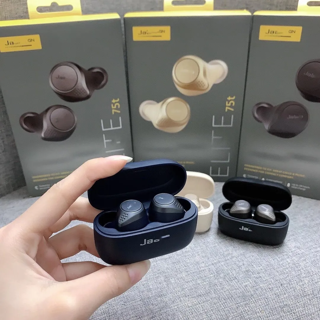 JABRAS ELITE 75T Trådlös Bluetooth -hörlurar för sportmusik Support IPX55 Dammtät vattentäta hörlurar Buds Earphones Brand TWS Airpods Earbud Designer Case