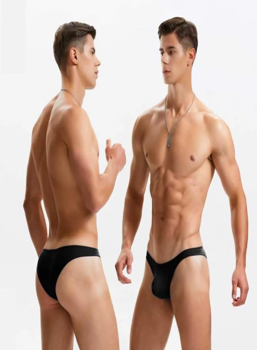 Summer Beach Sexy Solid Black Men Swimwear Bikinis Low Waist Tight Swimsuits Gay Thong Swim Trunks Briefs Men039s9893997