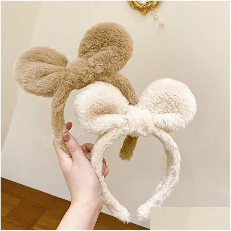 Headbands New Fashion Headband For Women Warm Plush Big Lovely Rabbit Ears Hairband Winter Casual Headwear Hair Accessories Drop Deliv Dh3C8