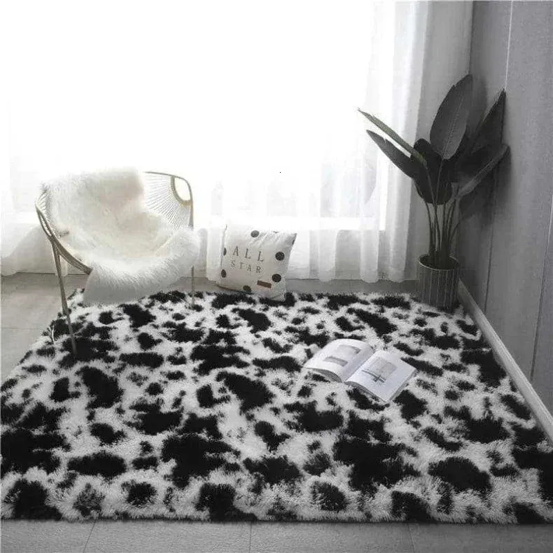 Tapis TieDyed Tapis Soie Laine Matériel Ménage Chambre Chambre Chevet Plaid Tapis De Sol Anti-poussière Résistant Aux Taches Doux Long 231207