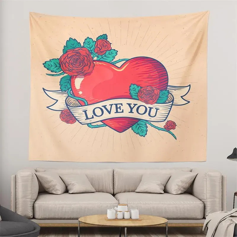 Valentine Day Tapestry Wall Hanging Loving Heart Valentine Backdrop for Bedroom Room Dorm Party Decor 150*130cm