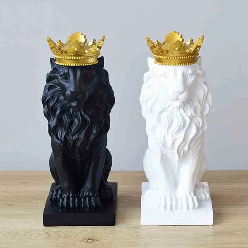 Couronne Lion Statue Home Office Bar Lion Foi Résine Sculpture Modèle Artisanat Ornements Animal Origami Art Abstrait Décoration Cadeau T200330