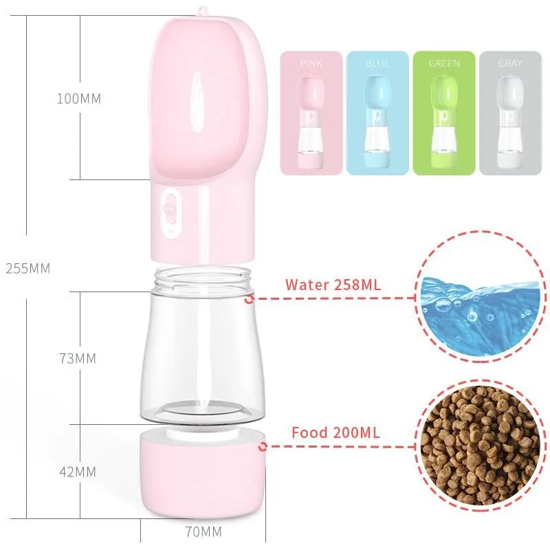 Portable Pet Dog Water Bottle Multifunction Dog Food Water Feeder Drinking Bowl Puppy Cat Water Dispenser Outdoor Travel Pet Products