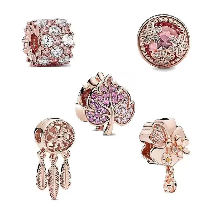 Perles amples en argent s925 adaptées au bracelet à bricoler soi-même, perles scintillantes en or rose, nouveaux bijoux à boucle fixe Wiepan