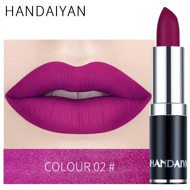 Lipstick Handaiyan Sexy Naakt Rood Bruin Paars Lipgloss Matte Lipgloss Fluweelzachte Waterdichte Make-Up Langdurige Cosmetische 231207