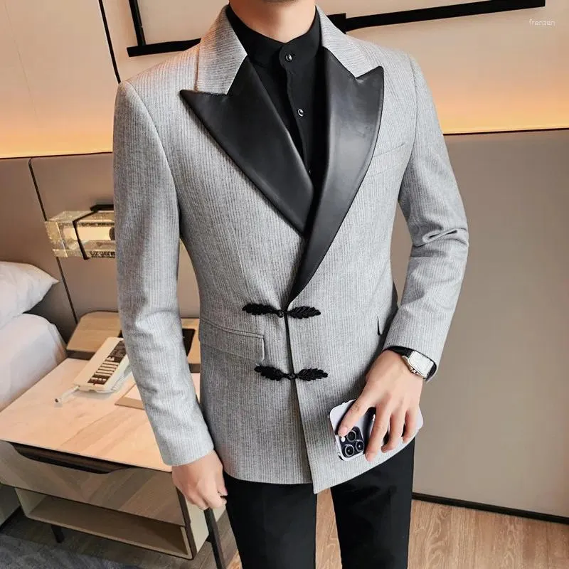 Costumes pour hommes automne hiver épais costume manteau robe d'affaires haut de gamme vêtements sociaux col en cuir exquis simple boutonnage blazer