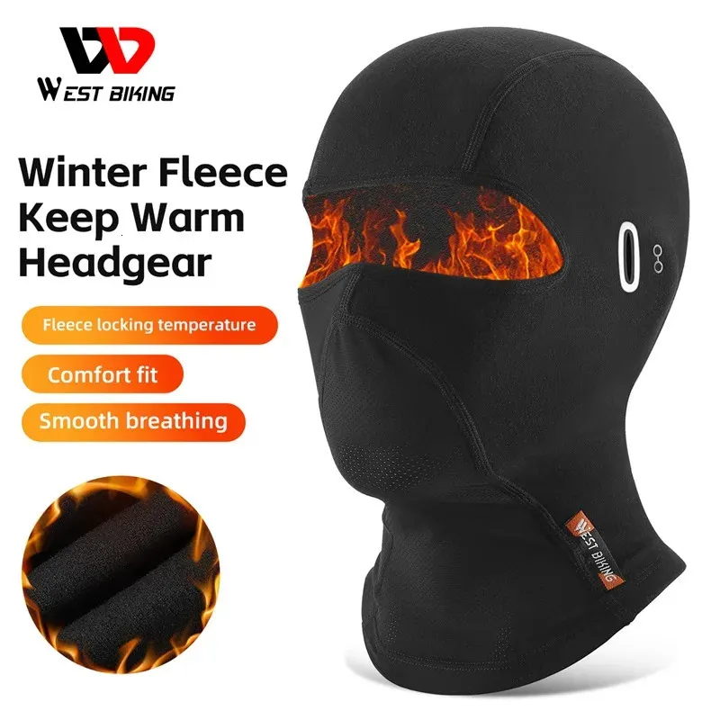 Cycling Caps Masks WEST BIKING Winter Fleece Headgear Breathable Warm Balaclava Cap Windproof Cycling Mask Outdoor Sports Climbing Fishing Hat 231207