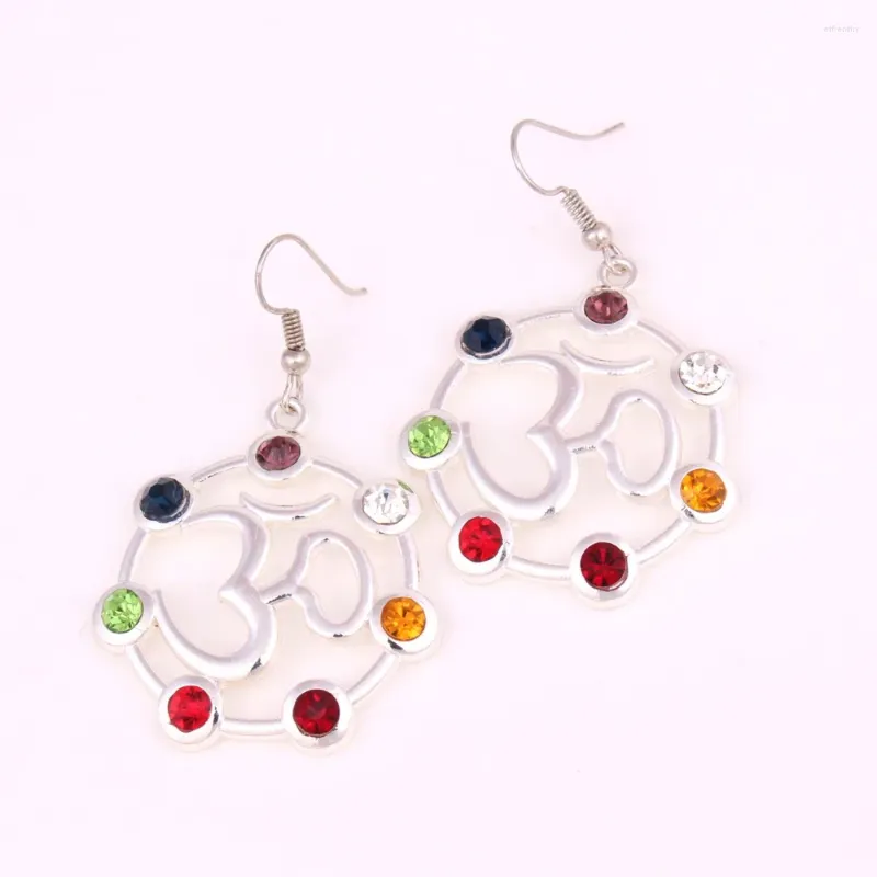 Boucles d'oreilles pendantes pour femmes, Style religieux, bouddhiste, Mandala, sentiment, motif Chakra, pendentif sept cristaux, goutte en alliage de Zinc