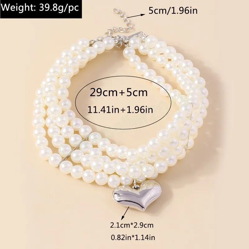 Big Imitation Pearl Bead Choker Necklace for Women Vintage Heart Necklace Wedding Party Jewelry Collar