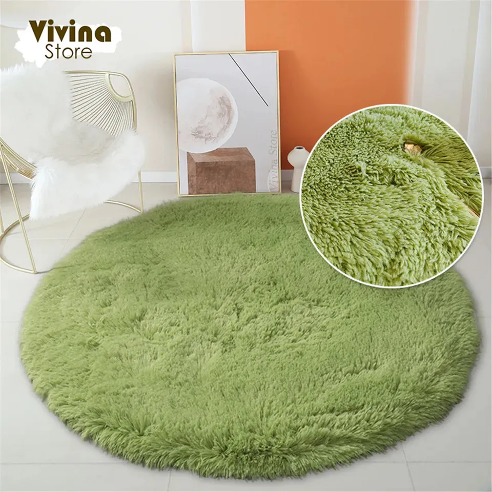 Tapis rond en peluche tapis pour salon vert Shaggy tapis canapé chaise cheveux longs tapis de sol salle de bain décoration enfants moelleux 231207