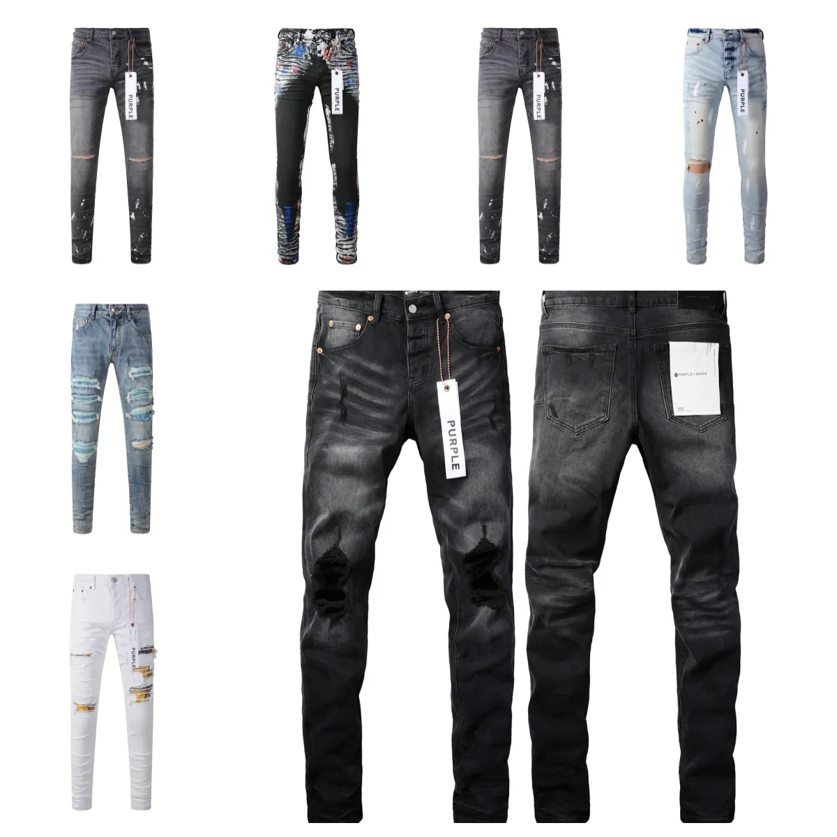 Violet Hommes Marque Jeans Designer Jeans Skinny Broderie Jeans Déchiré Slim Droit Pantalon Skinny Stack Jeans Tendance De La Mode Vintage Hommes Femmes Jeans